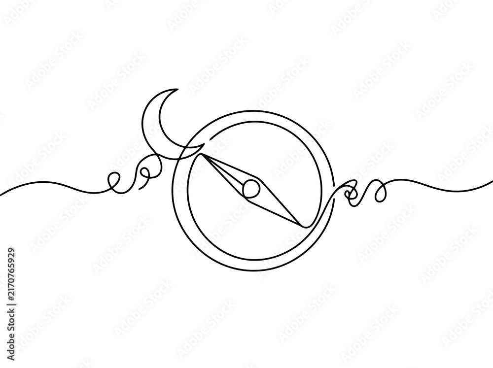Obraz premium A compass with a moon and swirls suggesting travel and direction and dreams