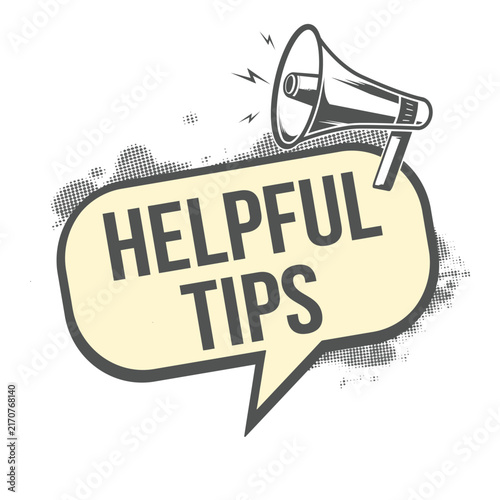 Helpful tips speech bubble element with retro megaphone and halftone texture