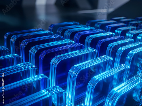 Futuristic Translucent Glass Slabs with Blue LED Lighting