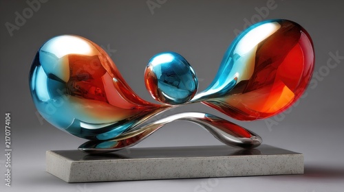 abstract chrome sculpture with flowing colorful forms