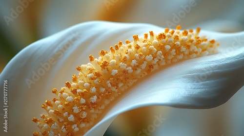 Close-up of a white calla lily flower with yellow spadix