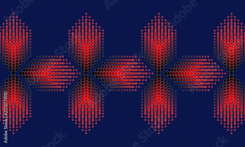 Abstract Red Floral Geometric Pattern on Dark Blue Background