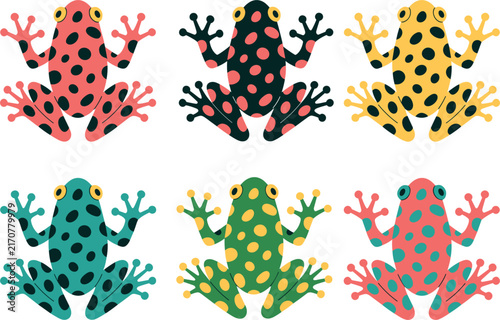 Colorful Spotted Frogs Collection, Tropical Amphibian Animal Vector Illustration Set for Nature Wildlife and Decorative Design