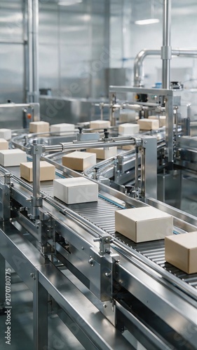 White Product Packaging on Conveyor Belt