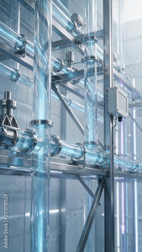 Futuristic Industrial Energy Plant With Blue Pipes