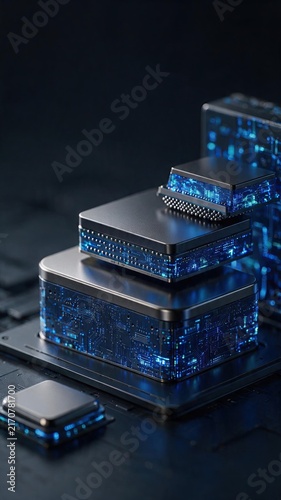 Abstract Blue Server Tower Stack
