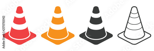 Fotografie traffic cone icon set, road safety symbols, construction zone warning signs, hazard caution, roadwork barriers, traffic control, safety equipment, vector collection