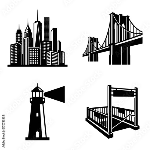 Urban City Landmarks and Maritime Architecture Vector Icons