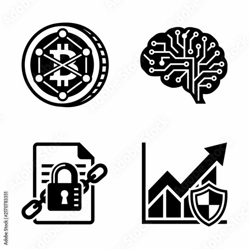 Blockchain Technology and Artificial Intelligence Icons Set