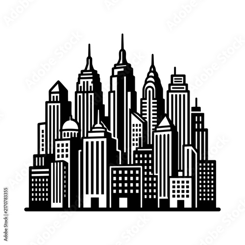 Minimalist black and white city skyline vector icon