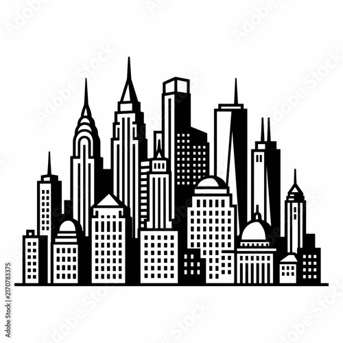 Minimalist black and white city skyline vector illustration