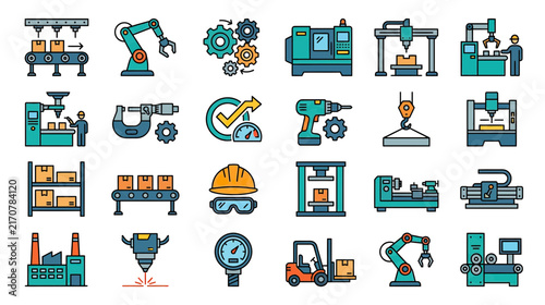 Industrial Manufacturing and Automation Icons Collection