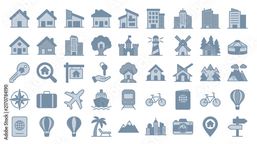 Pixel Art Icons Set: Buildings, Travel, Nature, and Symbols