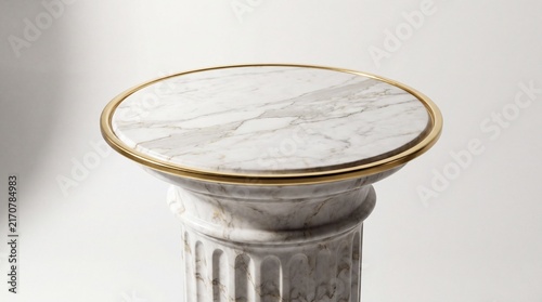 Marble Greek column with a brass edge and ornate carved pedestal, luxurious accent piece for elegant interiors.
