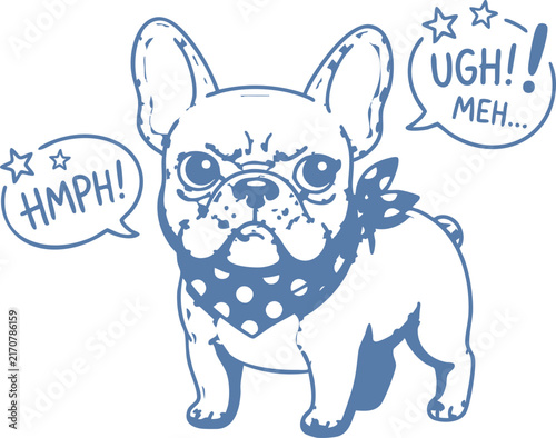 French bulldog with sunglasses and speech bubbles Vector