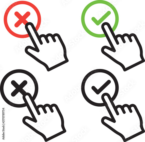 Foto Accept and Decline Mouse Pointer Hand Vector Icons for Selection and Approval
