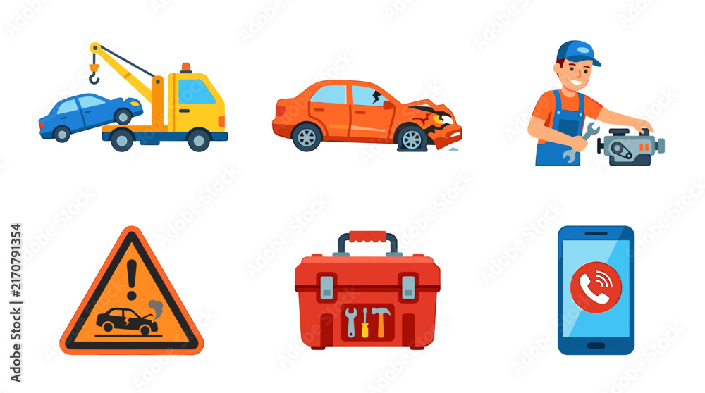 Naklejka premium Vector Set of Car Repair and Towing Service Icons