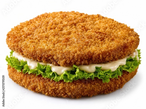 Breaded beef cutlet, sandwich cuisine concept, isolated on white background