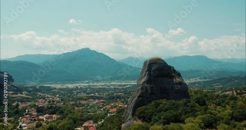Meteora rock formation with cluster of Greek Orthodox monasteries