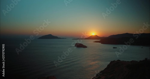 Panoramic view of the Aegean Sea during sunset seen from top of the Temple of Poseidon in Greece