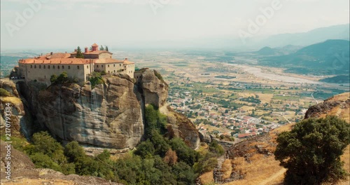 View of the Meteora rock formation with cluster of Greek Orthodox monasteries in Thesally northwestern Greece