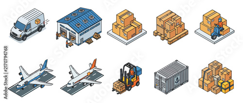 Isometric Logistics and Delivery Icons Set