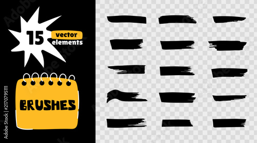 Vector Textured Black Ink Brush Strokes Set for Logo Design and Minimalist Branding