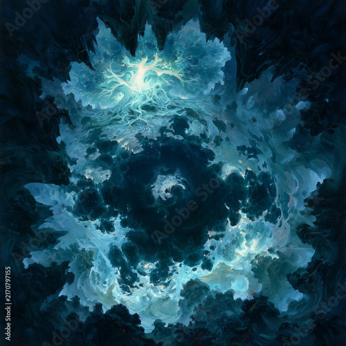 Top-down a colossal underground cavern spanning multiple continents,immense subterranean ocean filling its depths, surrounded by enormous cliffs and ancient rock formations,gigantic glowing world tree