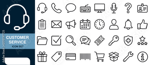 Customer Service Icon Set with Headphone and Support Symbols