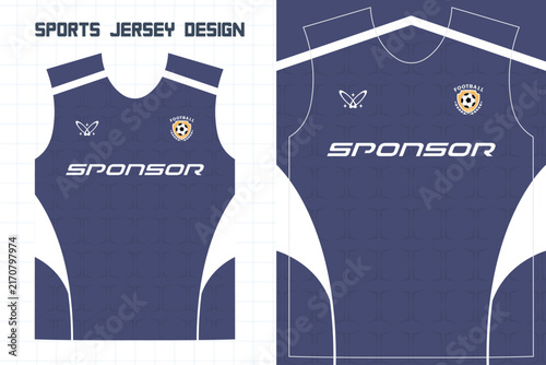 Blue soccer jersey template with white accents