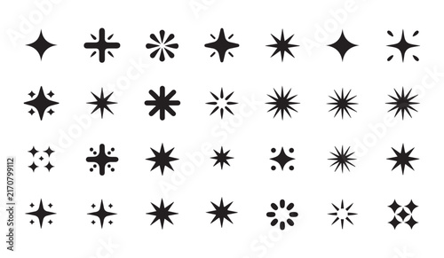 Sparkle stars flat silhouette black sparkles bundle on transparent background for decorative design.