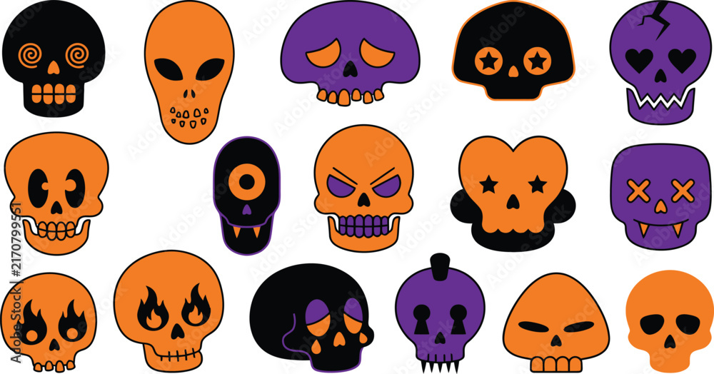 Obraz premium A vibrant collection of halloween skulls in various colors creating a spooky and festive atmosphere for the holiday season