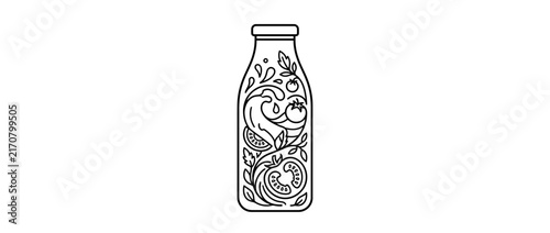 Artistic Line Art Bottle with Fresh Ingredients