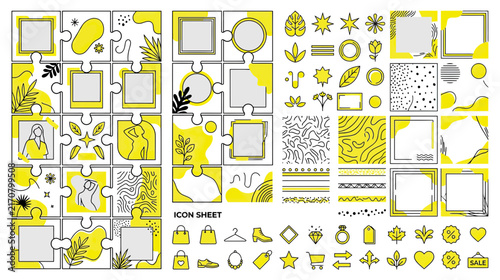 Yellow Doodle Social Media Template Elements