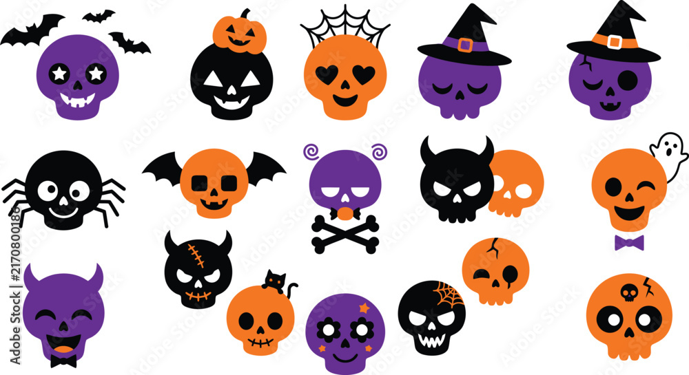 Fototapeta premium A delightful collection of spooky and festive halloween themed stickers featuring iconic characters and symbols