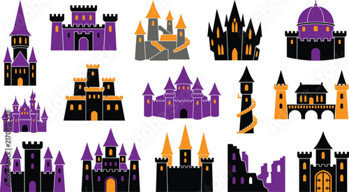 A spooky collection of halloween castles dark mysterious and enchanting imagery for festive decorations and creative projects