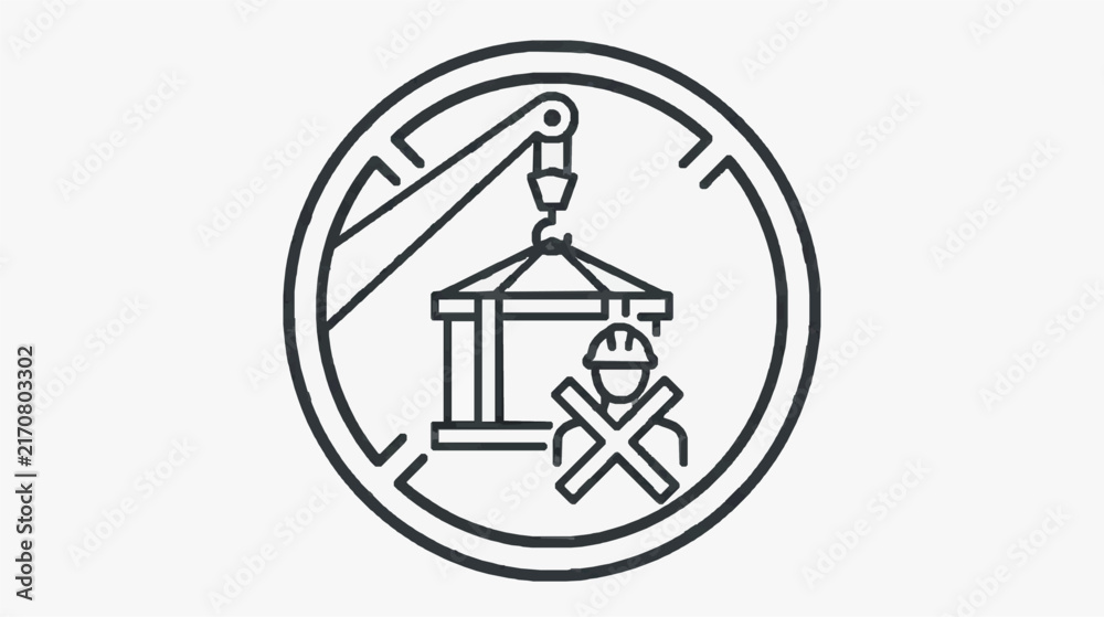 Fototapeta premium Construction and Architecture Icon with Crane and Worker for Project Symbol