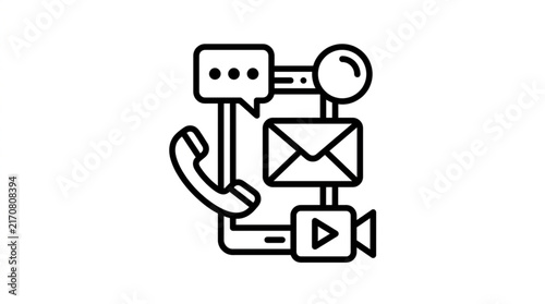 Communication icons connected on a mobile device interface.