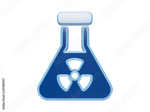Photography 3D glossy blue erlenmeyer flask icon featuring a radioactive hazard symbol warni