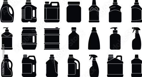 Set of bottle and container silhouette icons for packaging designSet of bottle and container silhouette icons for packaging design