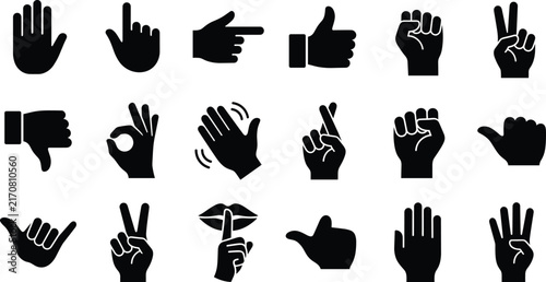 Set of hand gesture silhouette icons for communication and expressionSet of hand gesture silhouette icons for communication and expression