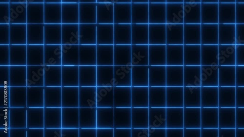 Neon blue digital grid motion background, cyberpunk tech abstract pattern