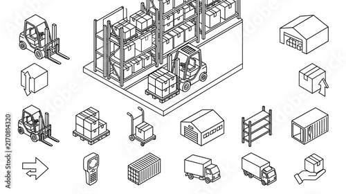 Isometric Warehouse and Logistics Icons Set
