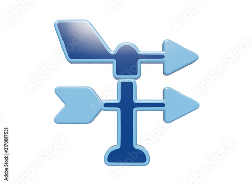 Bild auf Leinwand 3D glossy blue weather vane icon featuring two directional arrows and a wind dir