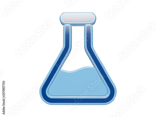 Cuadro en lienzo 3D glossy erlenmeyer flask icon with light blue liquid and dark blue outline for