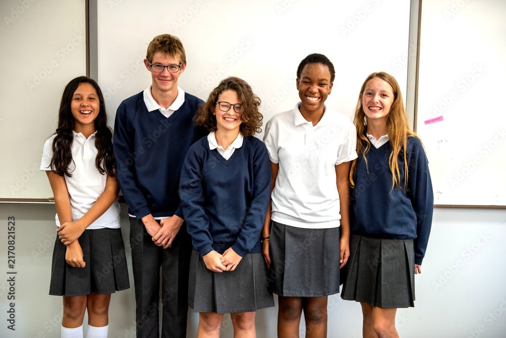 Fototapeta premium Diverse students in school uniforms.
