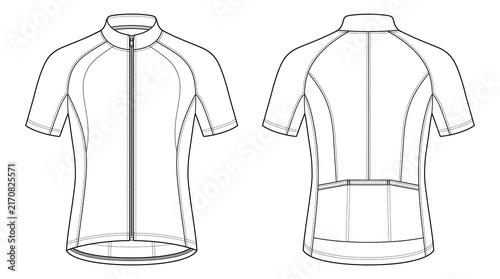 Professional Short Sleeve Cycling Jersey Technical Flat Sketch Template for Sportswear Design and Apparel Manufacturing