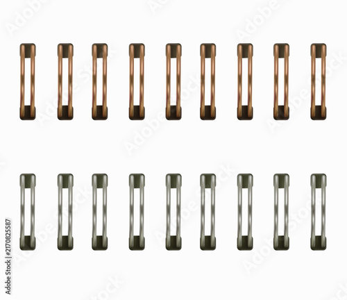 Metal twin wire notebook binding, round punch holes, isolated vector illustration. Double loop wire coil element