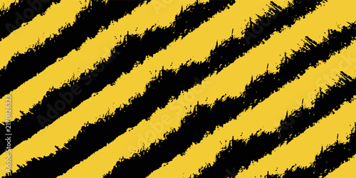 Seamless pattern with brush strokes yellow lines on black. Striped abstract background. Warning Lines Texture. Great for textile, fabric, wallpaper, wrapping, scrapbook and packaging.Eps10