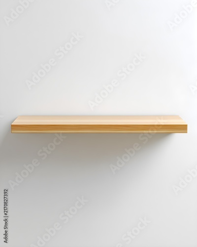 Minimal wall-mounted floating shelf, interior furniture isolated on white background